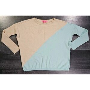 Lilly Pulitzer 100% Cashmere Sweater Women XXS Blue Tan Preppy Lightweight *Flaw